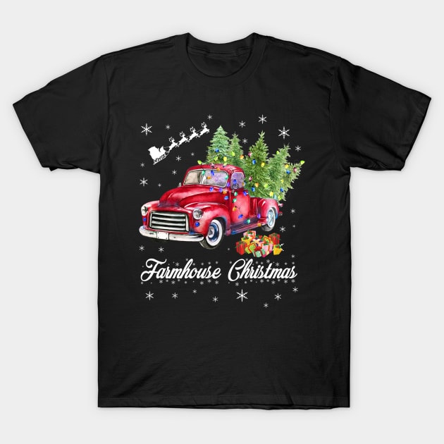 Red Truck Farmhouse Christmas T-Shirt by Antoniusvermeu